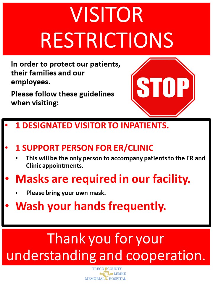 Visitor Restrictions   Coronavirus    1 visitor inpatient 1 visitor 090821